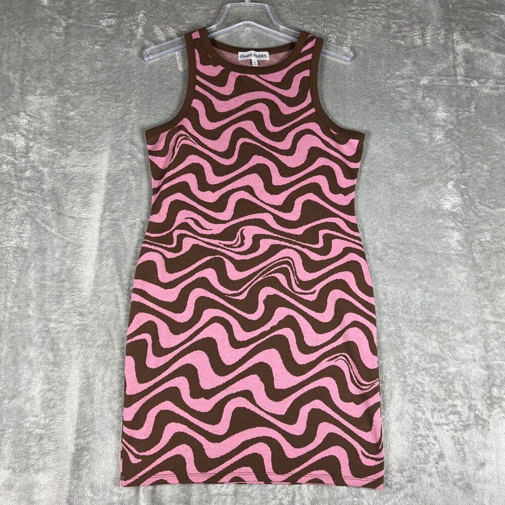 Pink Brown Zebra Print Dress Size Large Midi Mini‎ Poly/spandex Blend